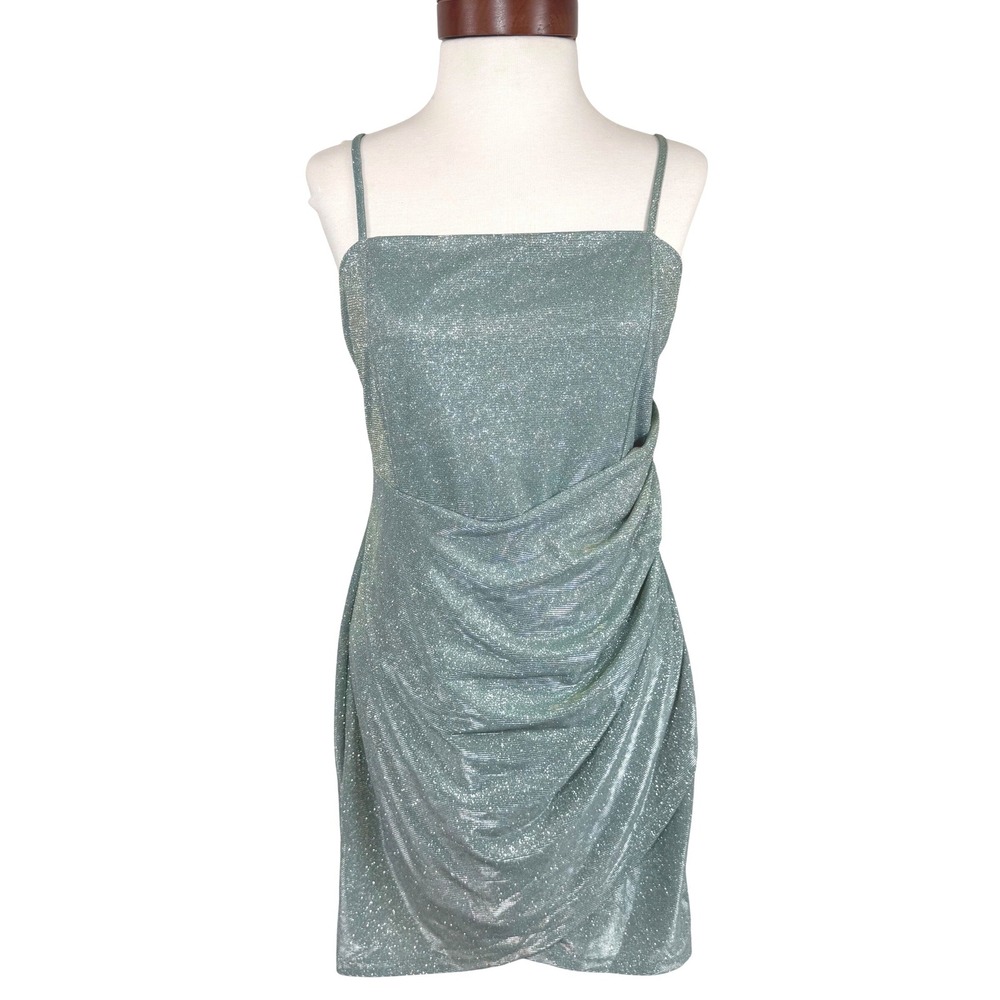EXP Colors Sparkly Ruched Mini Dress L Seafoam Green‎ Y2K Fairy Prom Mermaid